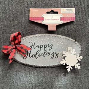 Hobby Lobby Silver Happy Holidays Ornament with Red Bow